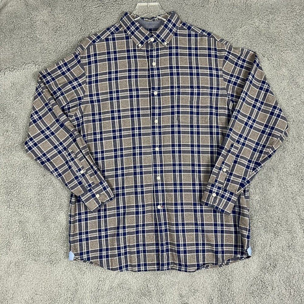 Daniel Cremieux Mens Shirt Large Button Down Shirt Blue Grey Plaid